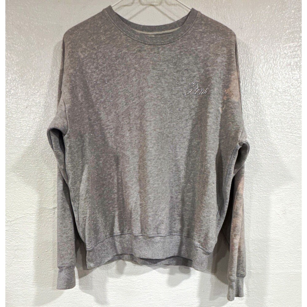 Victoria's Secret PINK Women's Gray Logo Crew Neck Fleece Pullover Sz M